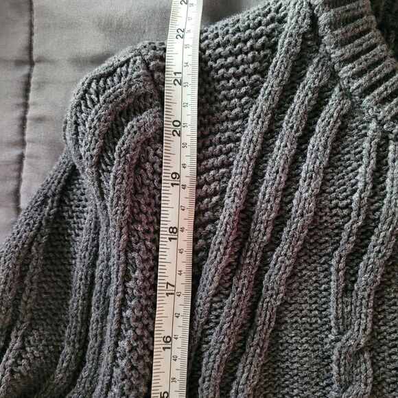 Womens Cable Knit Fisherman Sweater Size Small Gray 100% Cotton Crew Neck Chunky - Picture 5 of 6